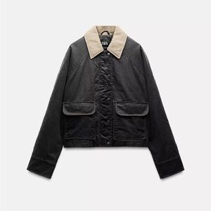 NWT ZARA GREY CORDUROY COLLAR WAXED JACKET XS